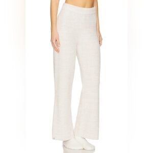 Rare Barefoot Dreams CozyChic Pant in Heathered Stone & Cream Wide Leg